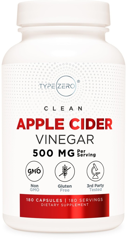 유형 Zero Apple Cider Vinegar 캡슐 (180 조사) 500mg 서빙 당 - Non-GMO, 글루텐 자유로운 보충교재