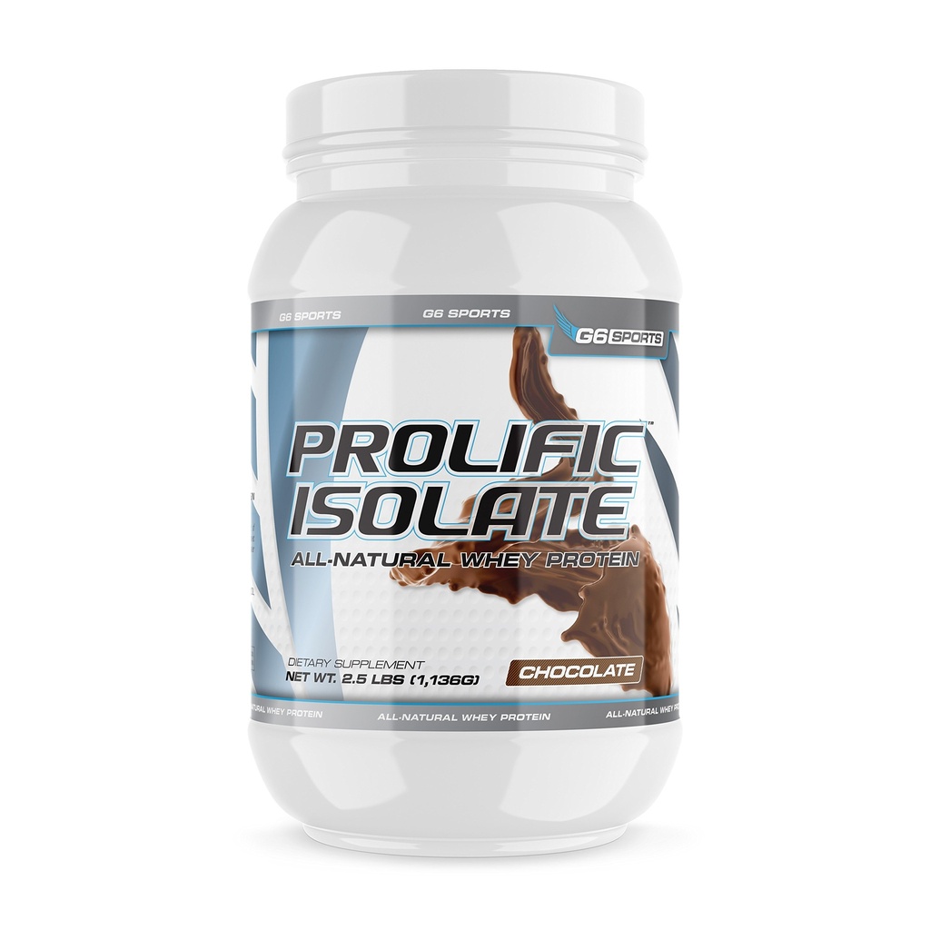 G6 스포츠 영양 Prolific Isolate 모든 천연 Whey Protein Isolate (Gluten Free, Lactose Free, Stevia Sweetened, 25g Protein, 100 Calories) - 2.5lb 항아리 - 초콜릿