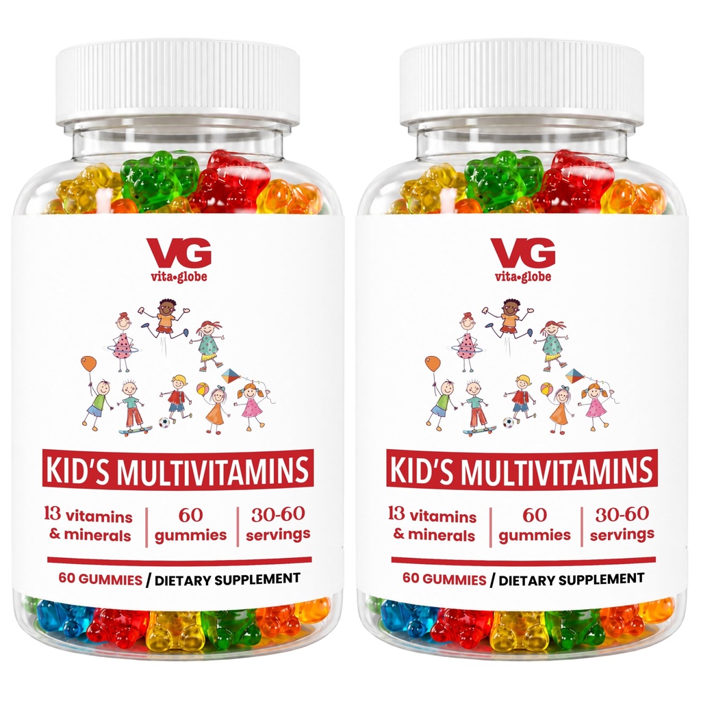 VITA GLOBE Kids Complete Multivitamin Gummies - 비타민 A, C, D, E, B6 및 B12 | 일일 면역, 성장 및 웰빙 지원 | 아이들을위한 훌륭한 촉촉한 채플 - 120 개 (팩 2)