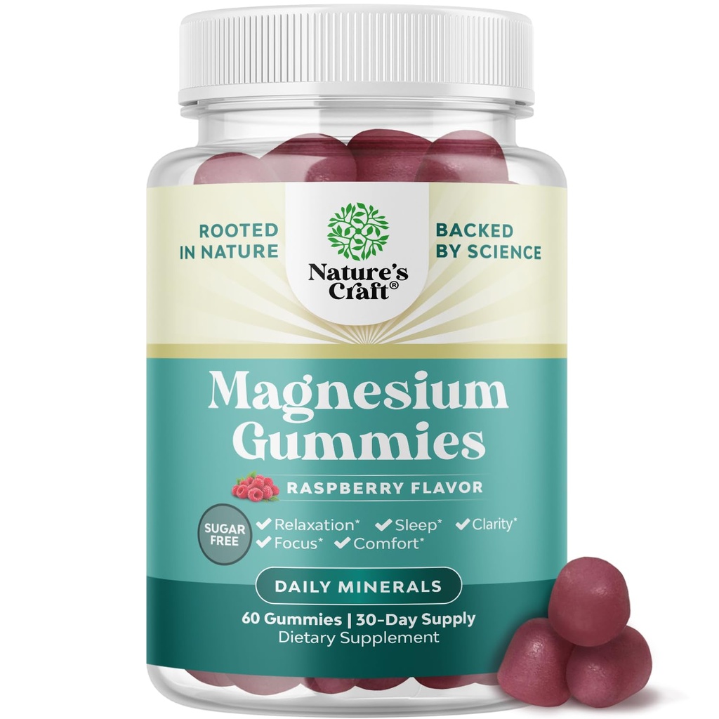 Sugar-Free Extra Strength Calm Magnesium Gummies for Adults - Elemental Mag - Sleep Aid Soft Chews 라즈베리 맛 - 바디 & 마음 Relaxation - 60 카운트가있는 마그네슘 시트레이트 구미