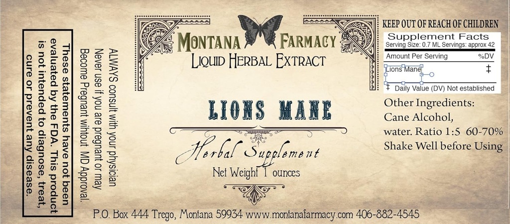 Lions Mane 자연적인 추출물 Tincture (Hericium Erinaceus)
