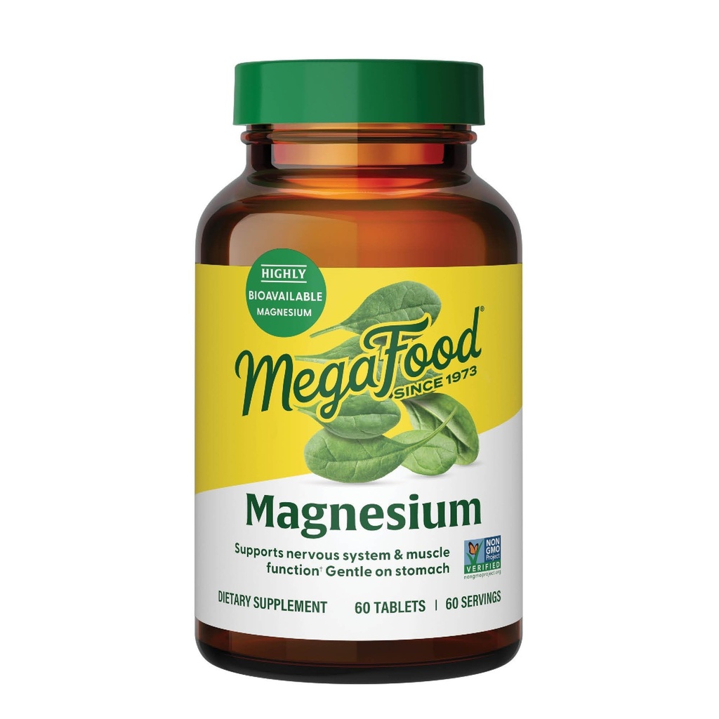 MegaFood 마그네슘 - 심장 및 신경계 지원 - fermented 마그네슘 글리세라이드가있는 마그네슘 보충 - Vegan, Gluten-Free, Non-GMO 및 Kosher - 9 식품 알레르기없이 제작 - 60 탭