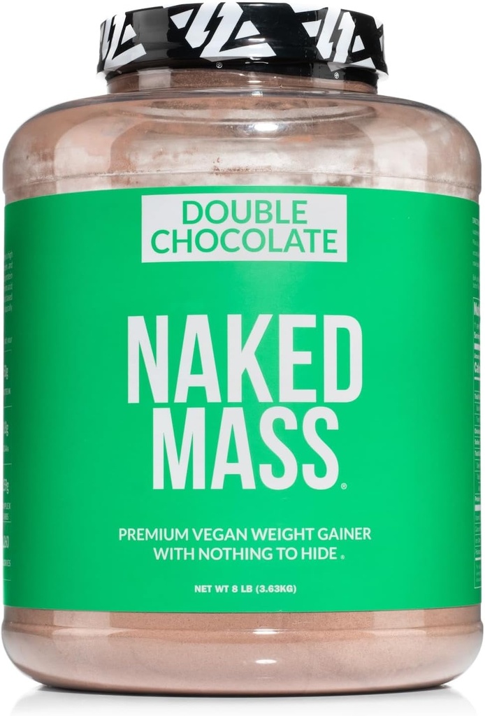 NAKED Vegan Mass - 더블 초콜릿 무게 게인 - 1,260 칼로리, 50G 단백질, 아무것도 인조, 모든 천연 초콜릿 단백질 분말, 비 GMO, 콩 & 글루텐 무료 - 8LB 대량 - 11 서빙