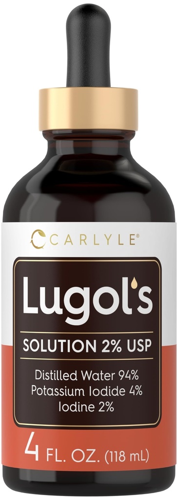 Carlyle Lugols Iodine 2 Percent | 4 fl oz (팩 1) | 칼륨 이오드 및 이오딘 솔루션 2% 액체 드롭