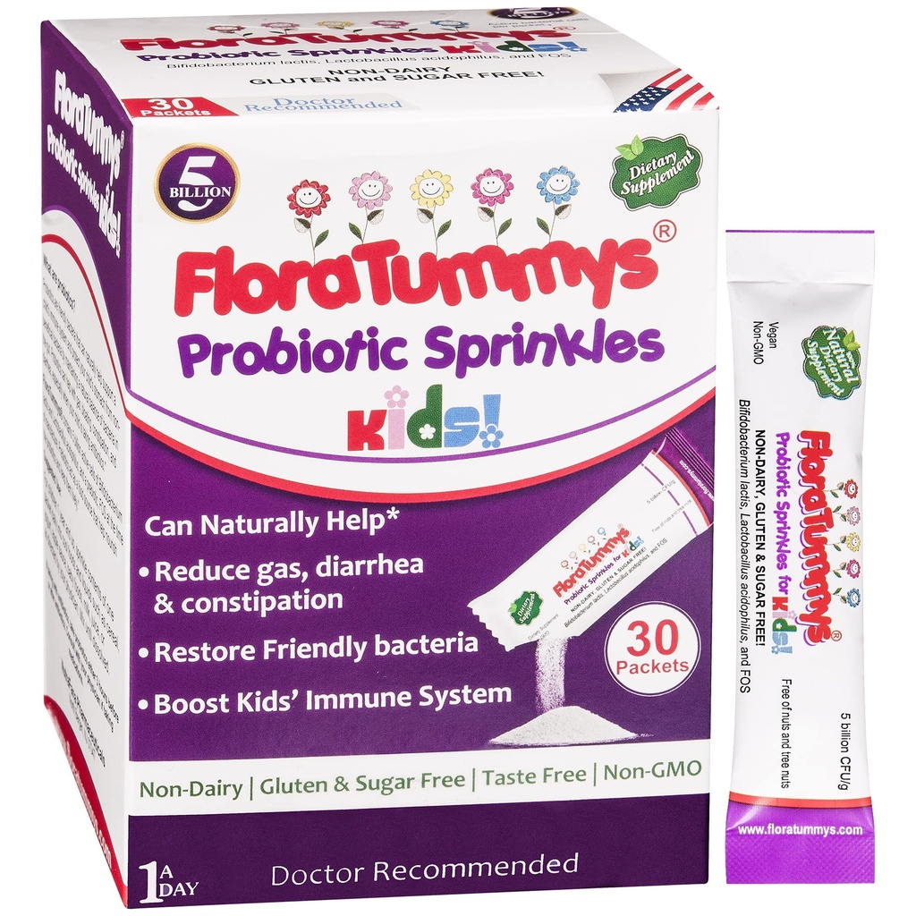 어린이를위한 FloraTummys Probiotics : 30 맛없는 분말 패킷, 음식 알레르기, 비 먼지, 글루텐 무료, 설탕 무료, 비 GMO, 비건
