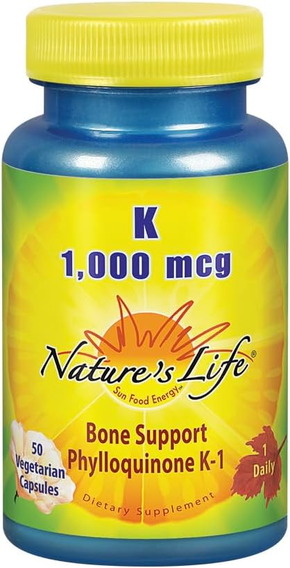 자연의 생명 비타민 K 1000mcg | Phylloquinone K-1 보충교재, 건강한 뼈 & 심혈관 지원 | 50CT