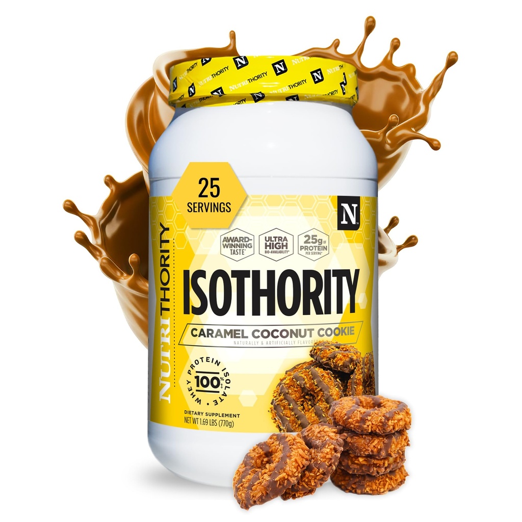 Isothority Whey Protein Isolate, Caramel Coconut Cookie, 2 lb - 매우 흡수성 분지 체인 아미노산 (BCAA) 파우더 25g, 낮은 캐비넷 - 근육 및 가속 회복