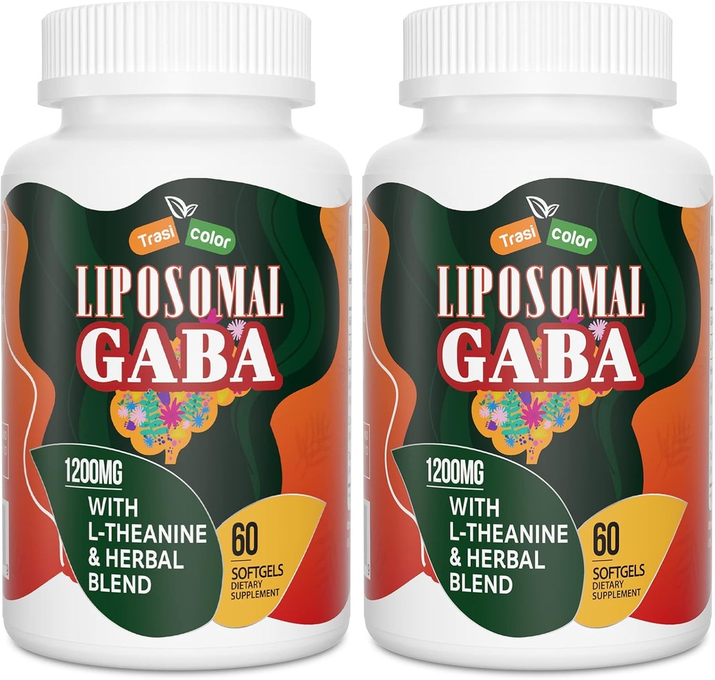 L-Theanine를 가진 Liposomal GABA는 1200mg를 보충합니다 - Ashwagandha, Chamomile, 남성과 여자를 위한 Tart Cherry 초본 보충교재, 120 Softgels를 가진 높은 흡수 GABA Complex