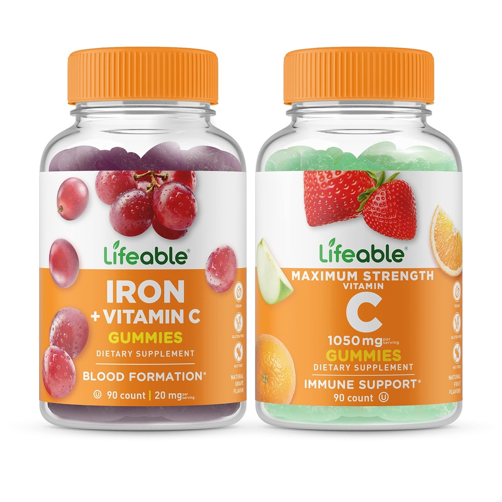 비타민 C + 비타민 C 1050mg, Gummies 번들 - 훌륭한 타스팅, 비타민 보충, 글루텐 무료, GMO 무료, Chewable Gummy