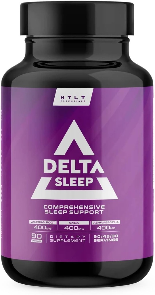 Delta Sleep by HTLT | 아시와다, 멜라토닌, 5-HTP, & GABA | L-Theanine & Magnesium Glycinate를 사용하여 GABA 레벨을 유지하십시오 | 수면을위한 발레단 뿌리, (90 캡슐)