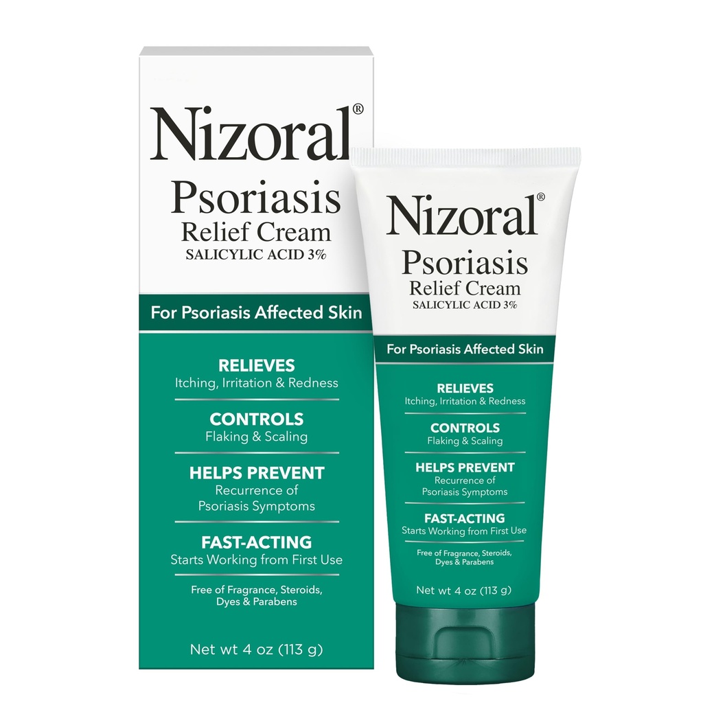 Nizoral Psoriasis 릴리프 크림 - 가려움증, Irritation & Redness and Controls Flaking and Scaling with max Strength Medicine (Salicylic Acid 3%), 4 Fl Oz