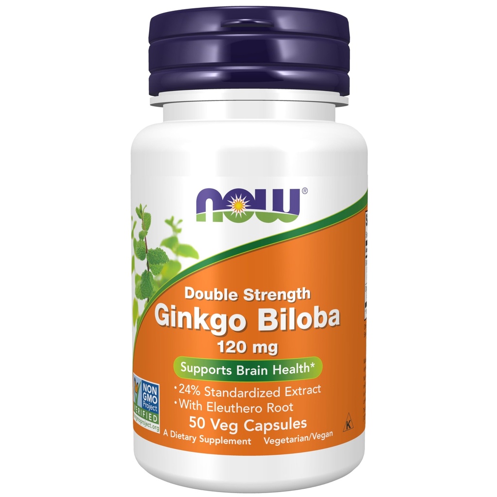 지금 음식 보충교재, 은행나무 Biloba 120 mg의 두 배 힘, 비 GMO 프로젝트 Verified의 50의 볼트 캡슐