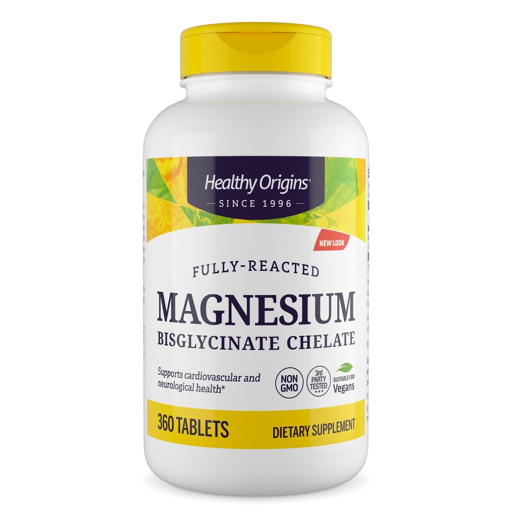 건강한 근원 마그네슘 Bisglycinate 킬레이트 (비 GMO의 글루텐 자유로운, 심장 혈관 지원, 뼈 지원, 신경 지원, Vegan), 360의 정제