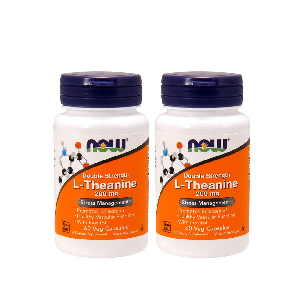 지금 음식 L-Theanine 200 mg의 60 식물성 캡슐 (2 팩)