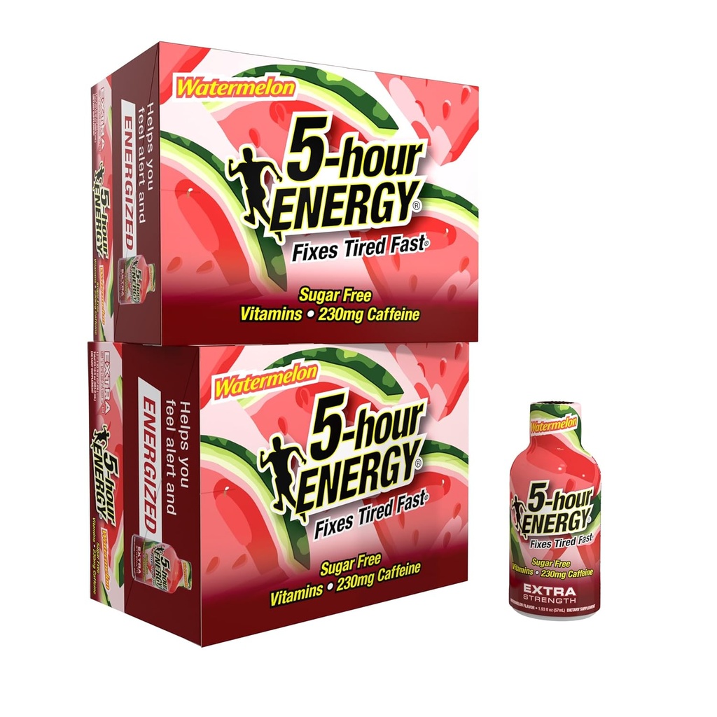 5 시간 ENERGY 여분 힘 에너지 탄, 수박 풍미 (1.93 oz. - 24 조사) 설탕 자유로운 & 영 칼로리, B 비타민 & 아미노산, 230mg Caffeinated 에너지 탄, 규정식 보충교재