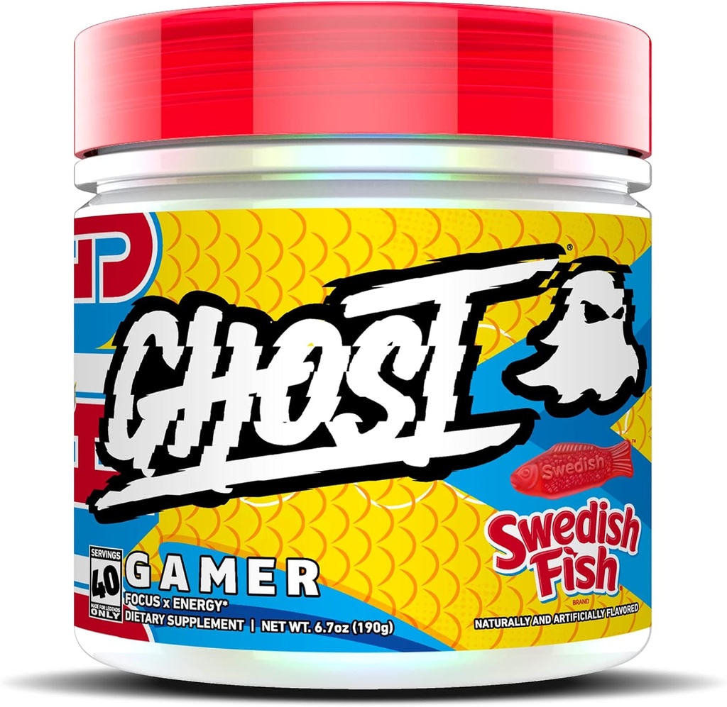 GHOST 게이머 : 에너지 및 초점 지원 포뮬러 - 40 서빙, 스웨덴어 물고기 - Nootropics & 자연 카페인, 정확도 및 반응 시간 - Vegan, 글루텐 프리