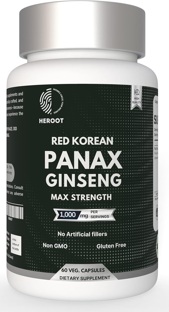 Panax 인삼 캡슐 500 MG 서빙 에너지, 기억 & 두뇌 건강 지원, 비 GMO (60 캡슐의 포장)