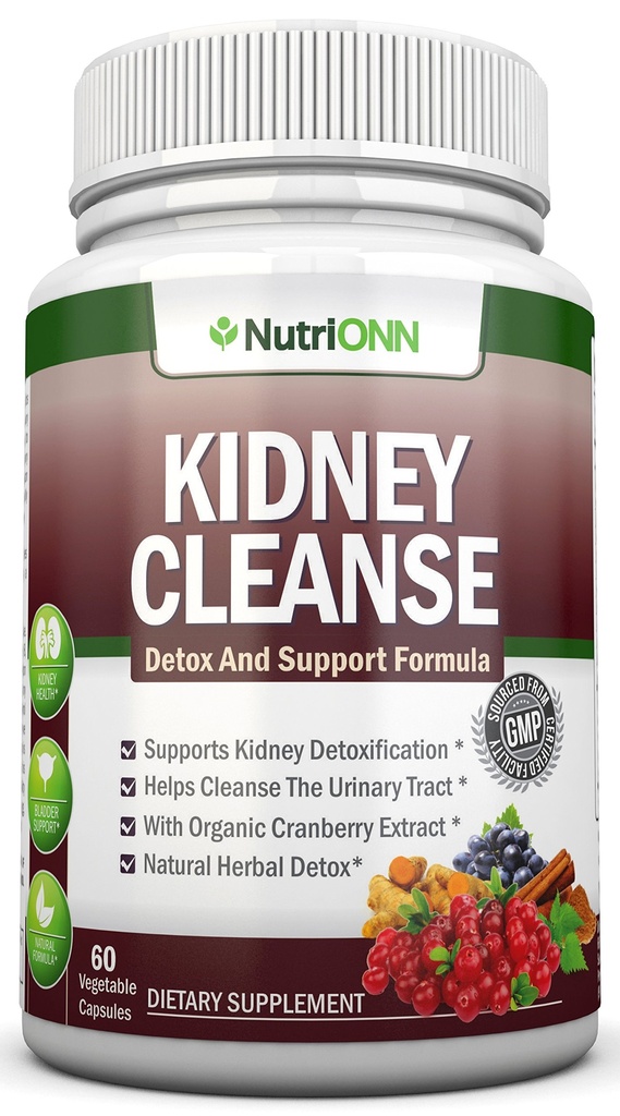 KIDNEY CLEANSE - Urinary Tract, Bladder 및 Kidney를 위한 해독 그리고 지원 - 유기 크랜베리, Astragalus, Turmeric, Goldenrod, Gravel 뿌리, 주니퍼 및 더 많은 것을 가진 모든 자연적인 초본 보충교재 공식