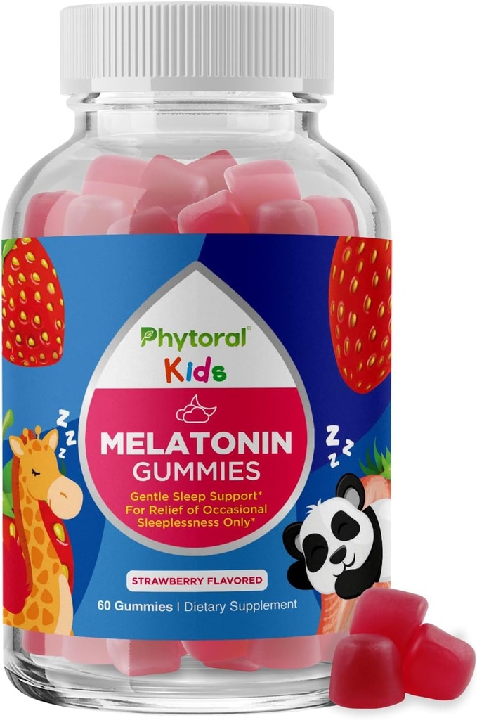 Phytoral Kids Melatonin 1mg Gummy Vitamins - 아이들과 Mood 지원을 위한 순수한 Melatonin Gummies - 깊은 수면 보충교재 Gummies 1mg를 위한 아이들의 비타민 거미