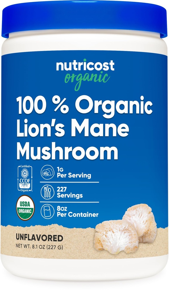 Nutricost 유기 사자 Mane 버섯 분말 (8 oz) - 227 서빙, 공인 USDA 유기 보충