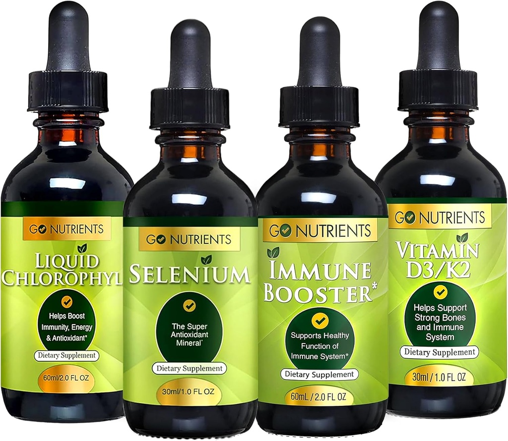 Nutrients Cold & Immune Bundle - 셀레늄, 비타민 D3 / K2, 면역 부스터, 액체 클로로필 - 면역 체계, 강도 신체 방어, 핵심 및 활력, 호흡 강화를위한 강력한 지원