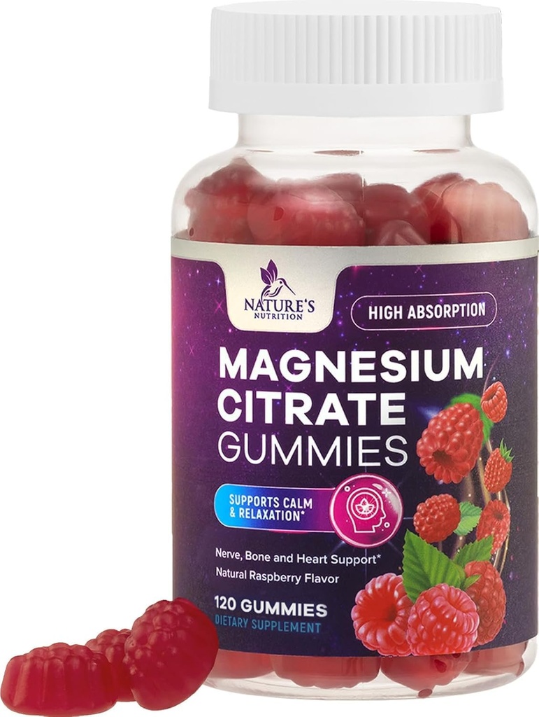 마그네슘 구연산염 Gummies 보충교재 - 높은 흡수, 성인 & 아이를 위한 Vegan 마그네슘 거미 보충교재, 근육, Nerve, 뼈 및 심장 지원을 위한 Magnesio 구연산염 거미 보충교재 - 120 Gummies