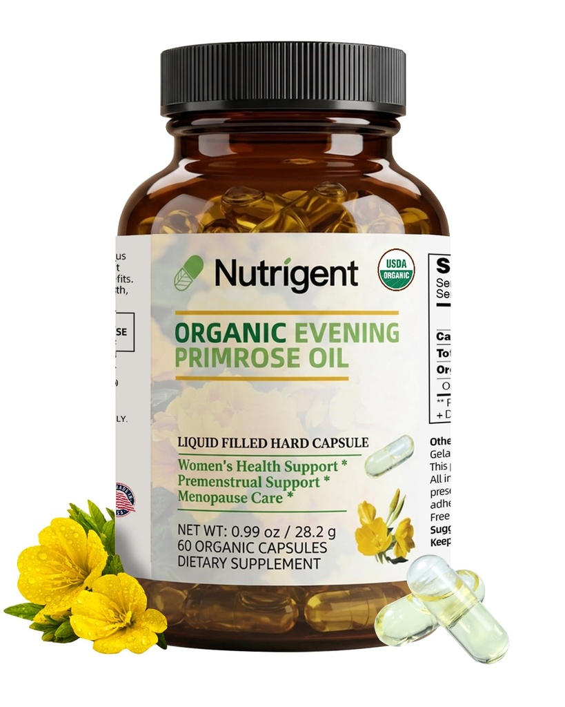 유기 저녁 Primrose 기름 보충교재, 10% GLA에 순수한 940 mg 100%, 높은 흡수 액체 유기 캡슐은, 여자의 건강 & 피부 건강을 승진시킵니다, 찬 압박되는, 60 조사를 승진시킵니다