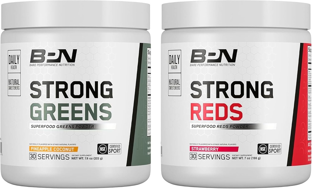 BARE PERFORMANCE NUTRITION BPN 강한 녹색 (Pineapple Coconut) 및 레드 (Strawberry) Superfood 번들