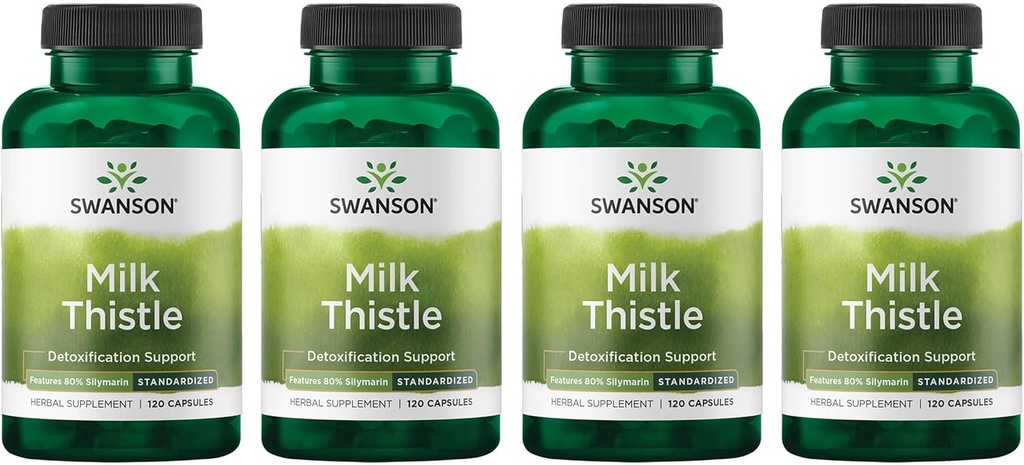 Swanson Milk Thistle (Standardized) - 초본 간병 지원 보충교재 w/80% Silymarin - 전반적인 건강 & 웰빙을 유지하기 위하여 돕는 자연적인 공식 - (120의 캡슐) (4 팩)