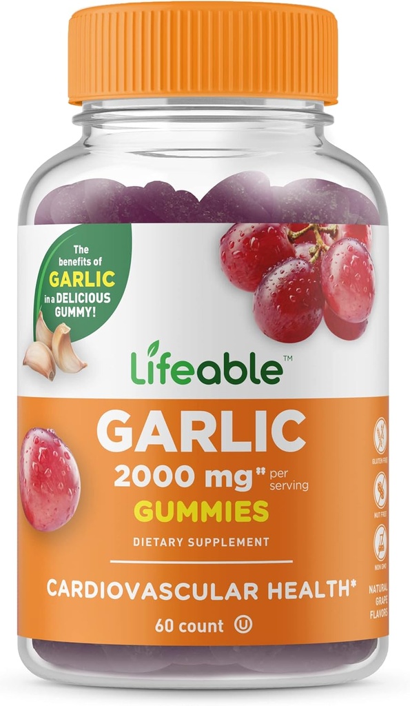 Lifeable 마늘 Gummies - 2000 mg - 훌륭한 타스팅 천연 맛 거미 비타민 보충 - 글루텐 무료, 채식주의, GMO 무료 Chewable - 성인 90 구미