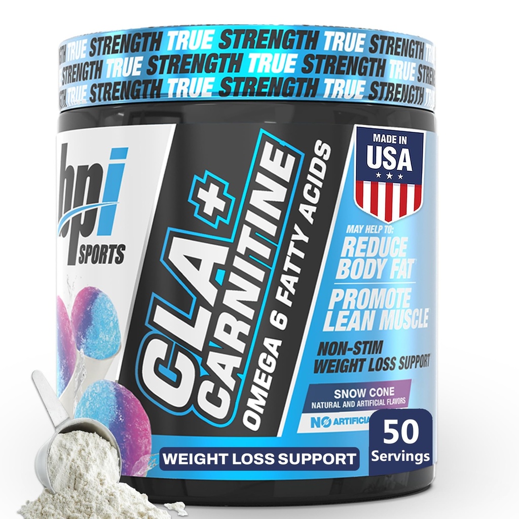 BPI Sports CLA + Carnitine – Conjugated Linoleic Acid – 체중 감량 공식 – Metabolism, 성능, Lean Muscle – Caffeine Free – 남성 및 여성 – 스노우 콘 – 50 서빙 – 12.34 온스.