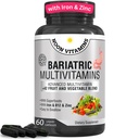 여성 및 남성을위한 철이있는 Bariatric Multivitamin - 에너지 및 면역 지원을위한 All-in-One 42 Superfood Blend - Post-Surgery Recovery, Easy-to-Swallow, Halal, 미국 (60 액체 캡슐)