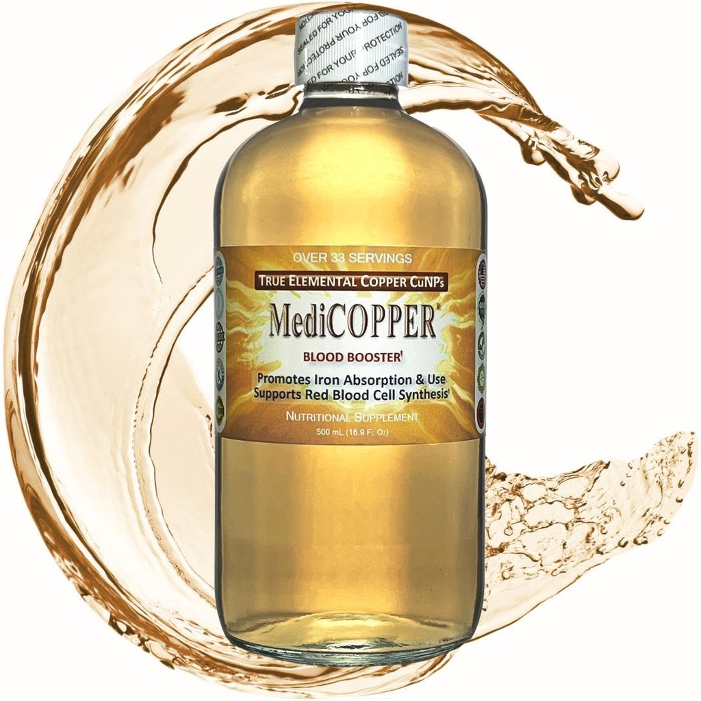 MediCOPPER 혈액 부스터 진실한 콜로이드 구리 CuNP Nutrient - 명확한 유리병에 있는 500 mL