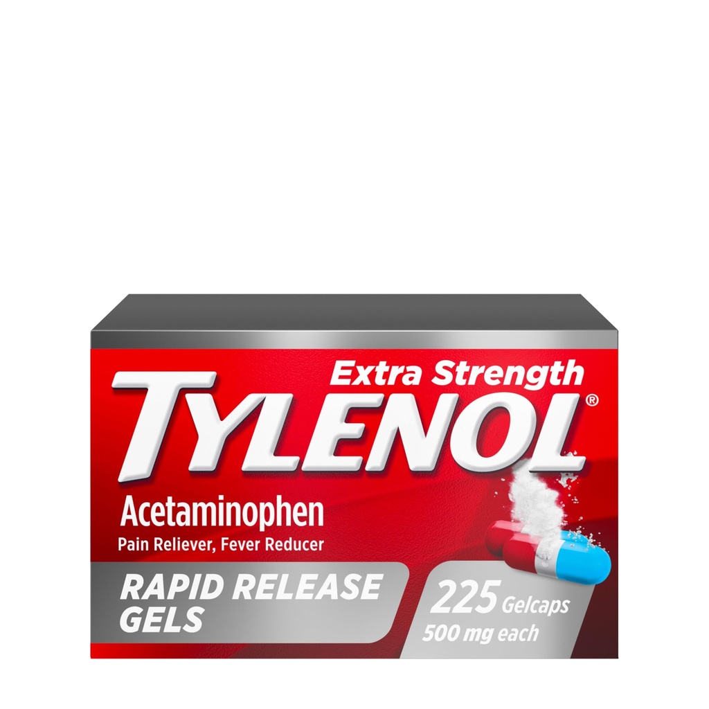 Tylenol 여분 힘 Acetaminophen 급속한 방출 젤, 고통 Reliever 및 Fever 흡진기 약, 레이저 교련한 구멍을 가진 젤cap, 500 mg Acetaminophen, 225 조사