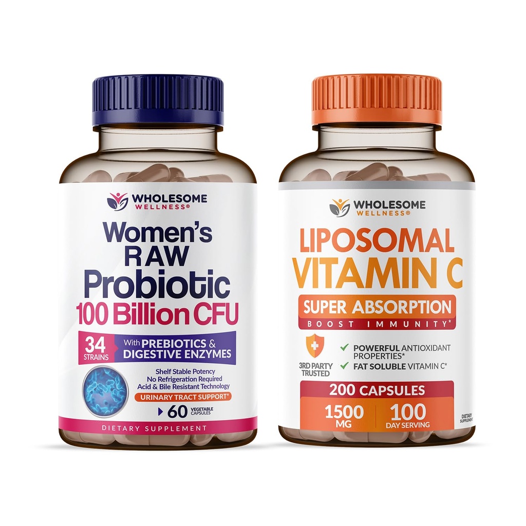 Prebiotics, Digestive Enzymes + Liposomal 비타민 C 캡슐 높은 흡수, 아스코르브산 보충교재 뭉치를 가진 여자 100억 CFUs를 위한 Wholesome Wellness Probiotics