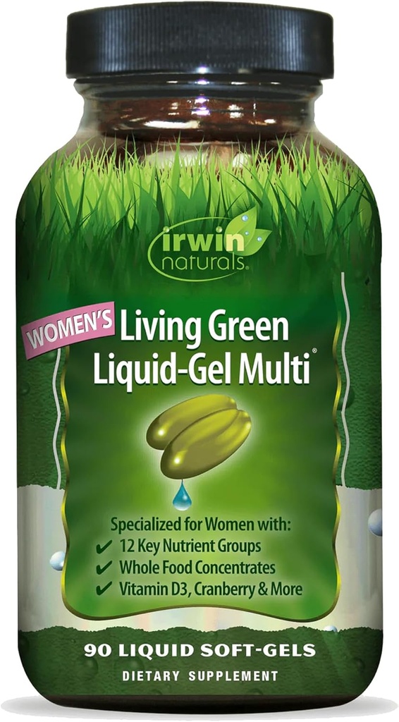 Irwin Naturals Women's Living Green Liquid-Gel Multi - 120 Liquid Softgels - 70 Essential Nutrients, 비타민 및 미네랄이 포함되어 있습니다.