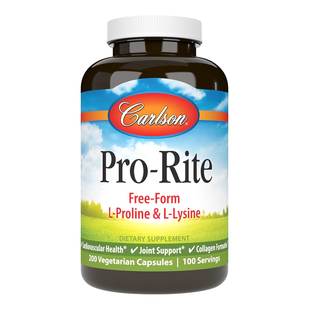 Carlson - Pro-Rite, Free-Form L-Proline & L-Lysine, 건강, 합동 지원 & 교원질 형성, 200의 캡슐