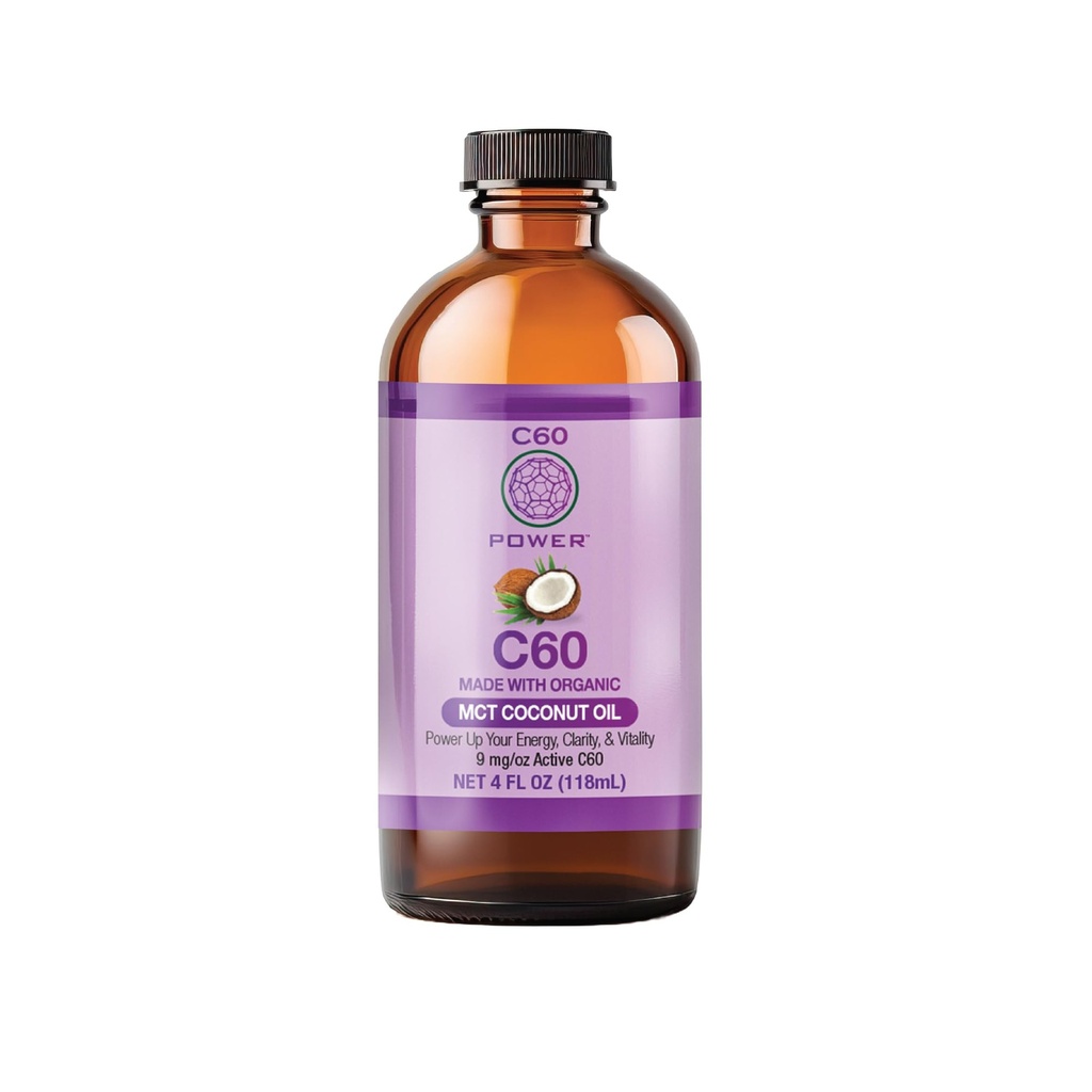 C60 Power C60 유기농 MCT 코코넛 오일 - 남성 및 여성을위한 자연 웰니스 지원, 99.99% 순수한 탄소 Fullerene, 에너지, 정신 Clarity, 및 체력 증진 - 4 fl oz 병