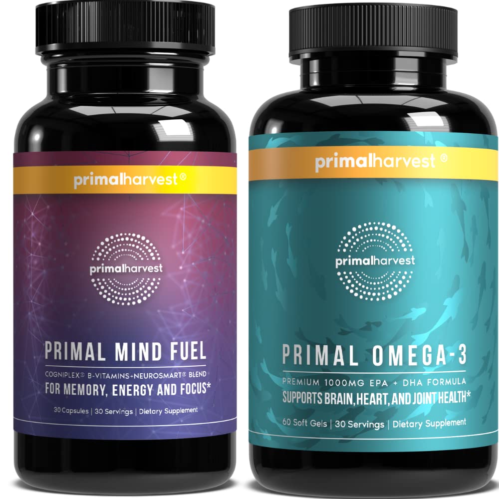 Primal Harvest Mind Fuel & Omega 3는 여자와 남자 물고기 기름 캡슐 및 마음 연료 뇌 승압기 알약 뭉치를 위한 보충물