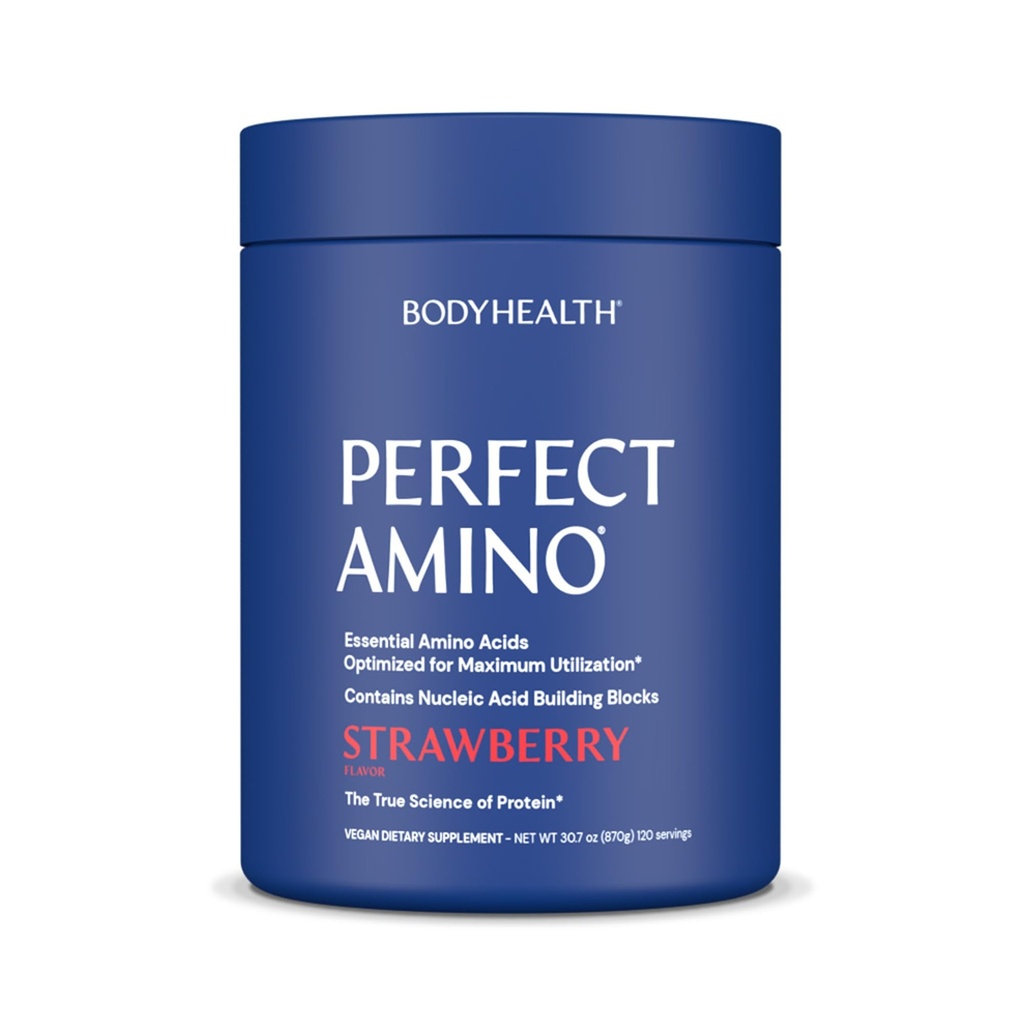 BodyHealth PerfectAmino Powder - 사전 및 포스트 운동을위한 BCAA 및 EAA 분말 - 남성과 여성을위한 아미노산 에너지 음료 Lean 근육과 회복을 지원하는 - Strawberry - 120 서빙