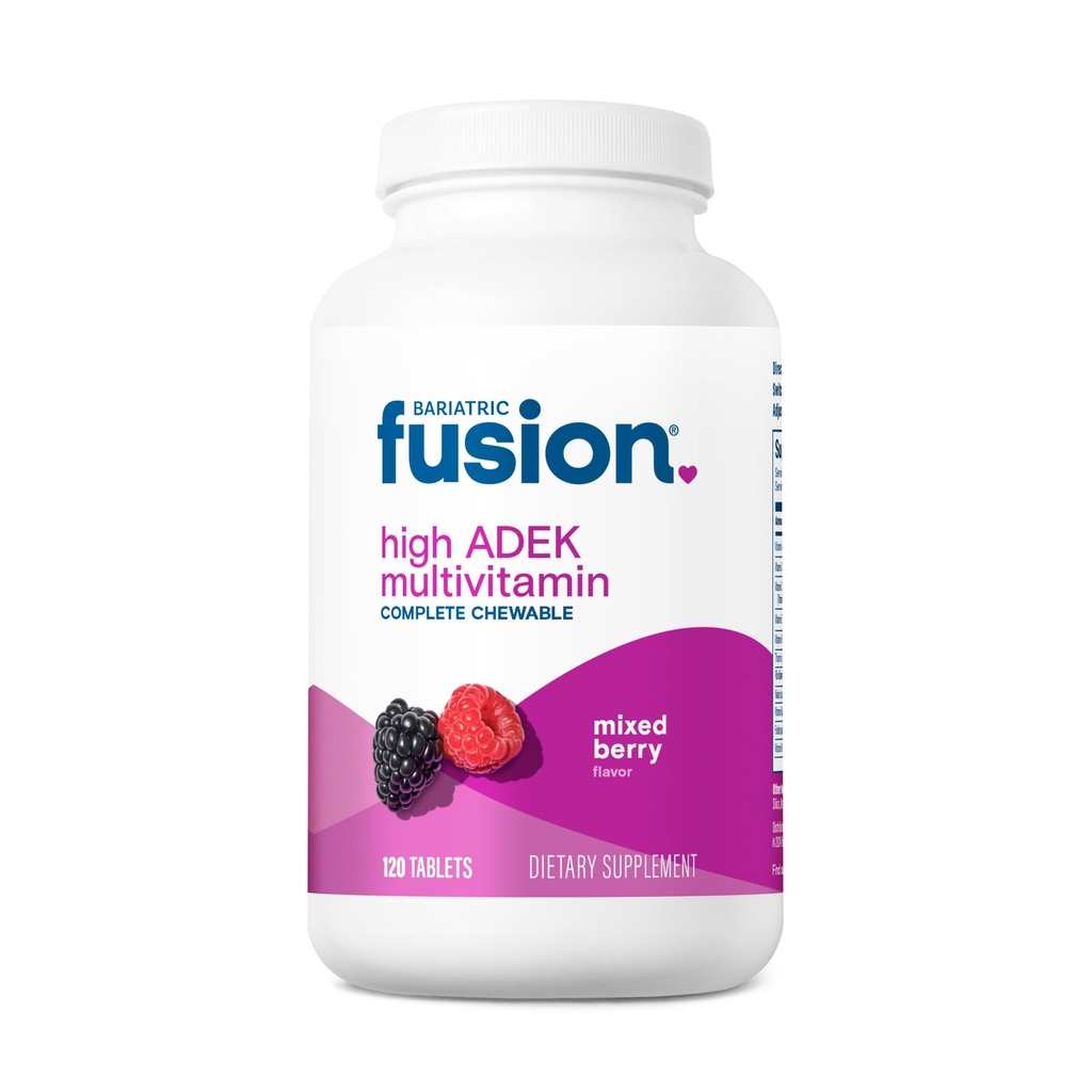 높은 ADEK 비타민을 가진 Bariatric Fusion Chewable Multivitamin | Duodenal 스위치 환자를 위한 다 | 혼합 베리 맛 정제 | 철과 칼슘 | 1개월 공급