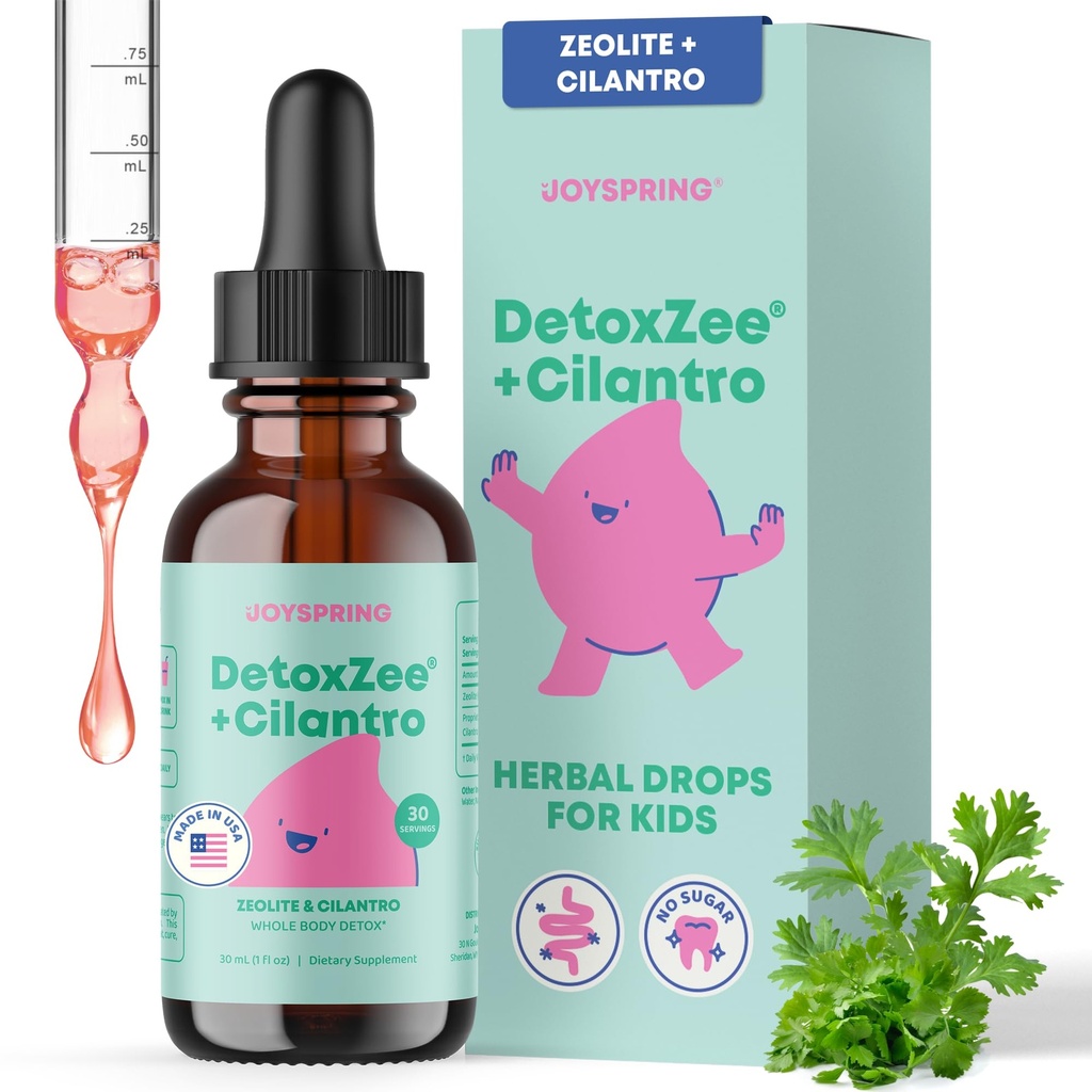 JoySpring DetoxZee Cilantro Drops for Kids - Zeolite & Cilantro Extract의 천연 해독 지원 - 어린이 및 유아를위한 Gentle Whole-Body Cleanse - Kid-Friendly Liquid Detox, 30 서빙