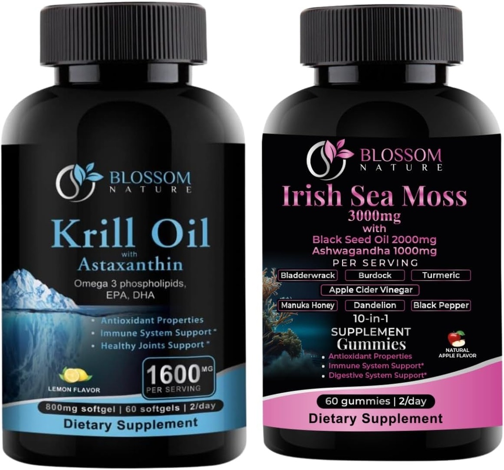 아스타크산틴 2mg와 아일랜드어 바다 Moss Gummies를 가진 남극 Krill 기름 1600mg 검정씨 기름과 Ashwagandha 2000mg