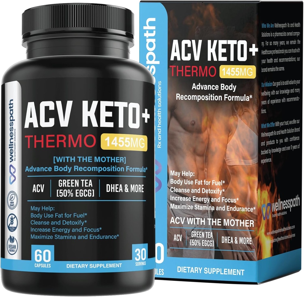 ACV Keto 보충 교재, 어머니 사과 Cider Vinegar (1455 Mg) Metabolism 및 Appetite 지원, 체중 감소 및 Belly 지방을 위한 THERMO ACV Keto 알약, 여자 남자를 위한 성숙한 체중을 줄이는 캡슐