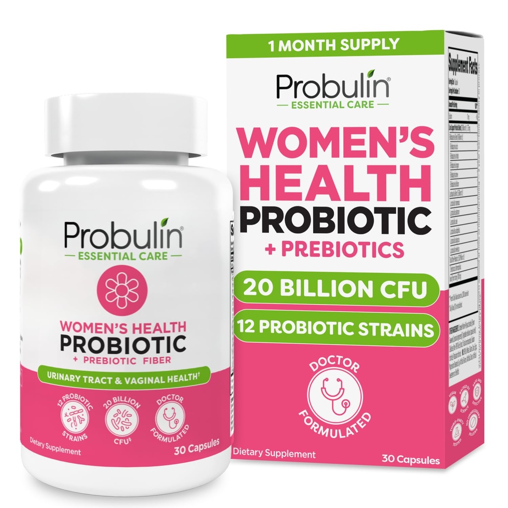 Probulin Womens Probiotic - 질, UT, Gut & Lactobacillus Reuteri와 면역 건강 - 20 Billion CFU, 12 Probiotic Strains & Prebiotics - 30 Vegan, Gluten 전신 웰빙을위한 무료 캡슐