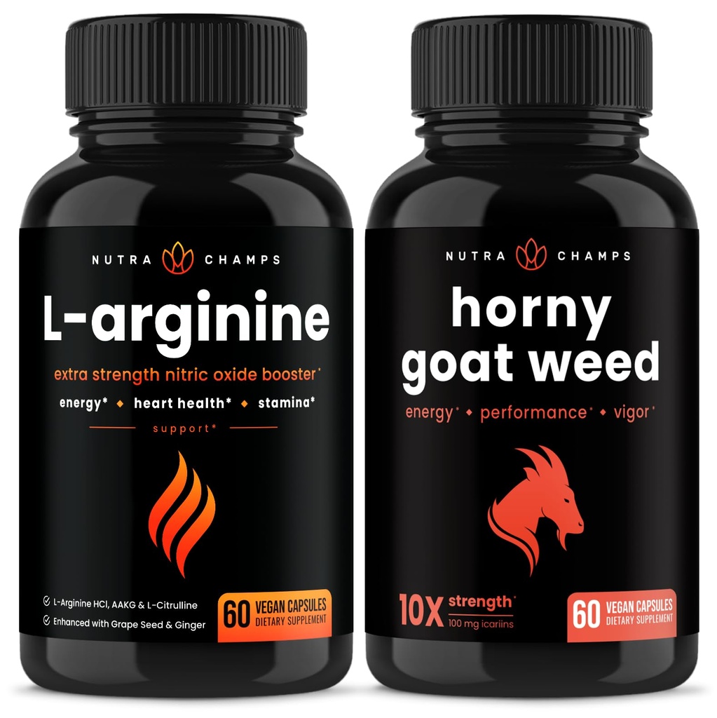 NutraChamps L-Arginine 캡슐 및 Horny Goat Weed 캡슐 2 팩 번들