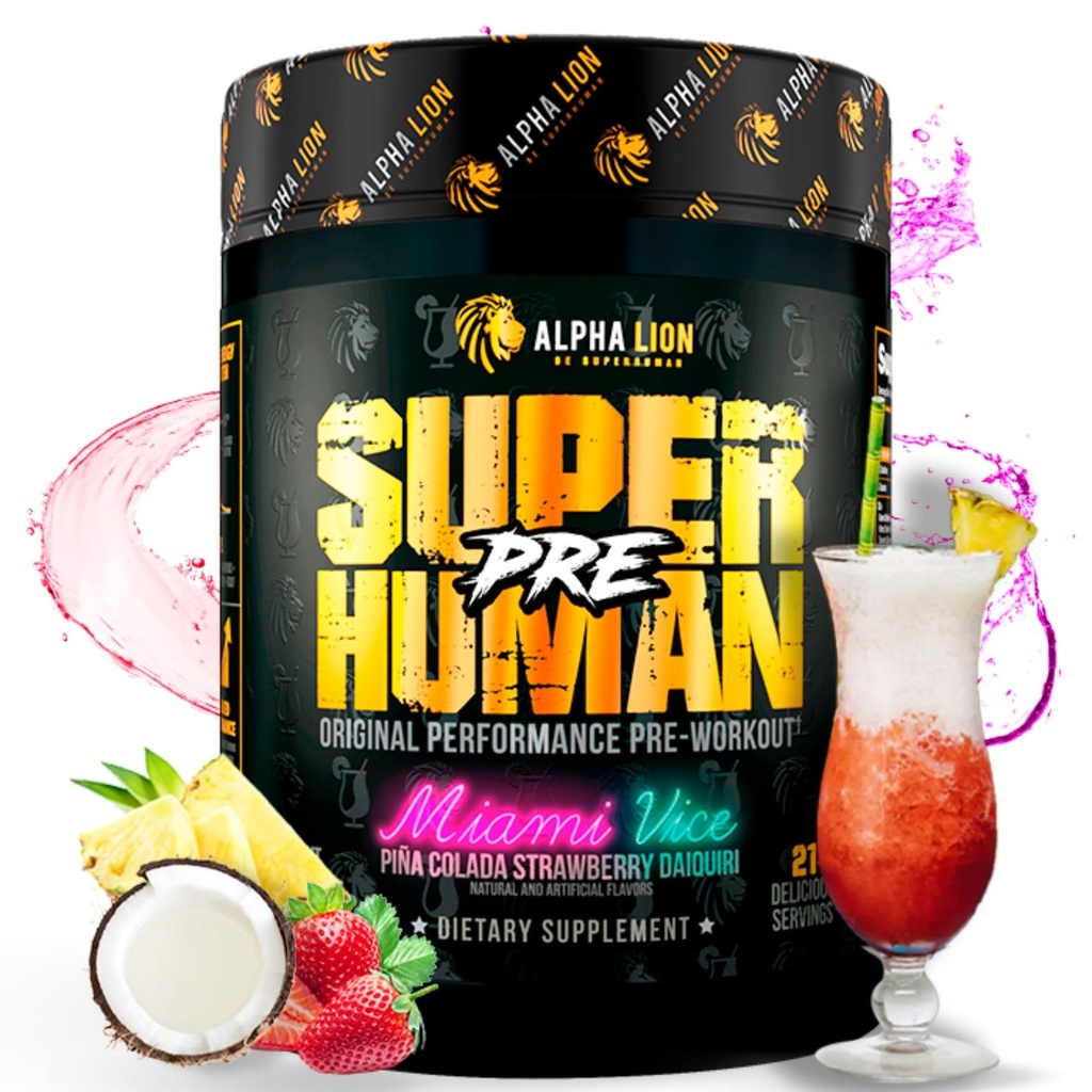 ALPHA LION Superhuman Pre Workout Powder, Beta Alanine, L-Taurine & Tri-Source Caffeine for Sustained Energy & Focus, Nitric Oxide & Citrulline for Pump (21 서빙, 마이애미 부)