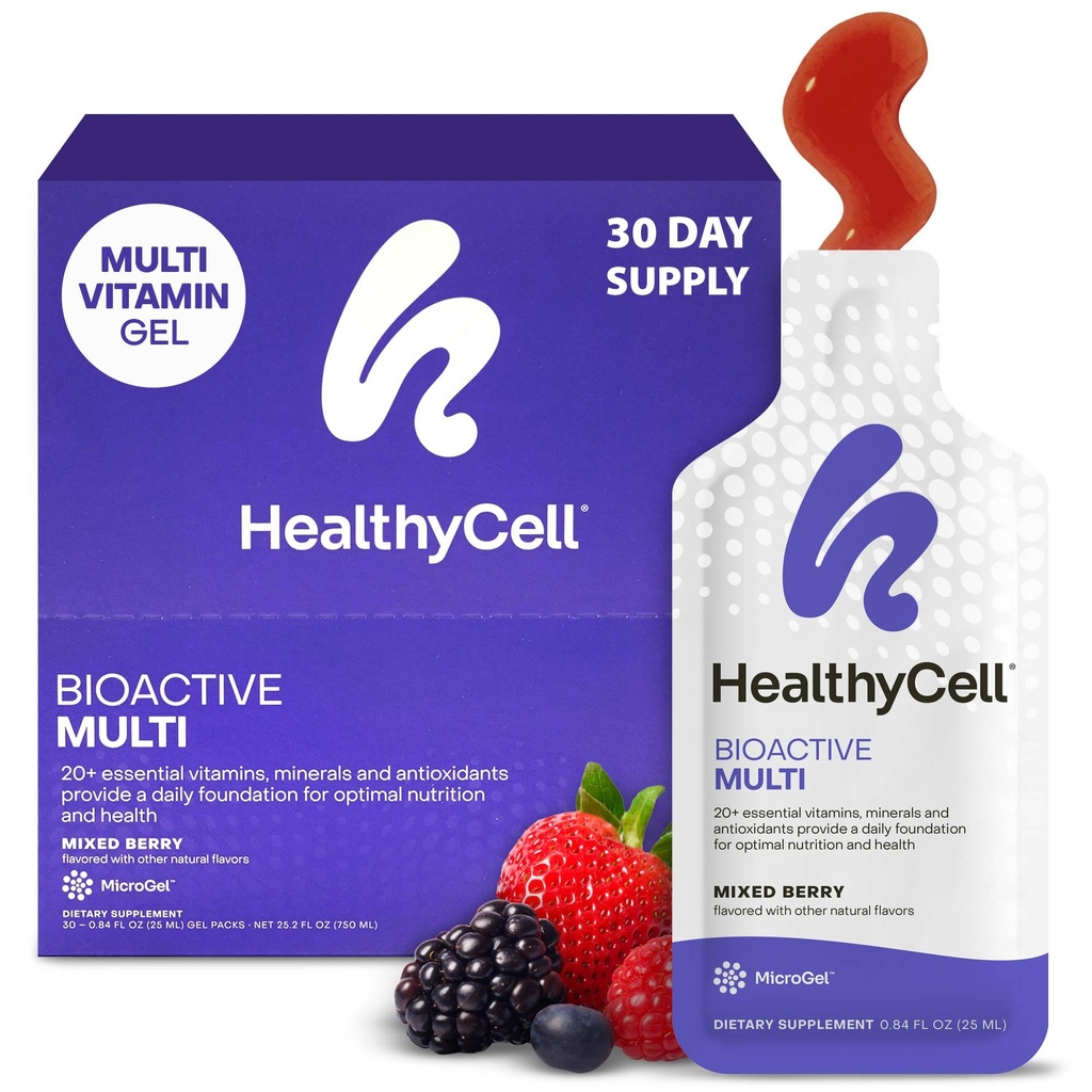남성 & 여성을위한 건강한 생물 활성 매일 액체 Multivitamin - 20 + 필수 비타민, 뇌, 심장, 면역력, 에너지, 피부 및 헤어 지원을위한 미네랄 및 산화 방지제 - 30 젤 팩