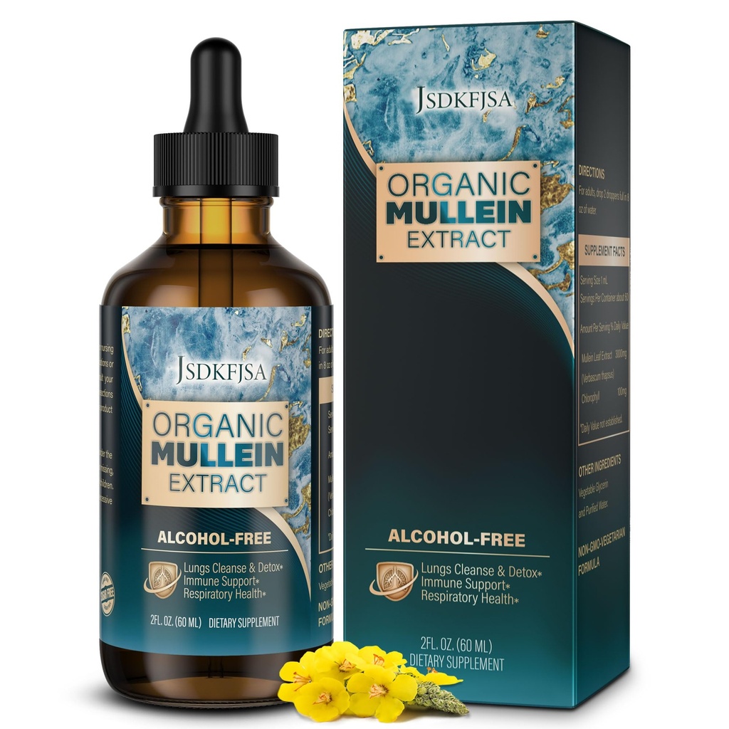 Lungs를 위한 Mullein 하락, 건강한 호흡을 위한 지원 Lung Cleanse/Detox & 호흡 기능 - Lungs-2 fl.oz를 위한 Mullein 잎 추출물