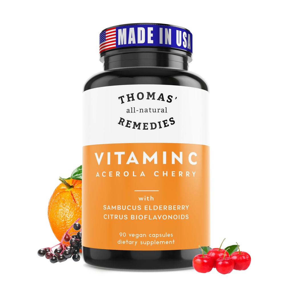 Thomas의 유기 Elderberry, 유기 Citrus Bioflavonids - 전체 식품 보충 - Non-GMO - Raw Vegan - 90 캡슐